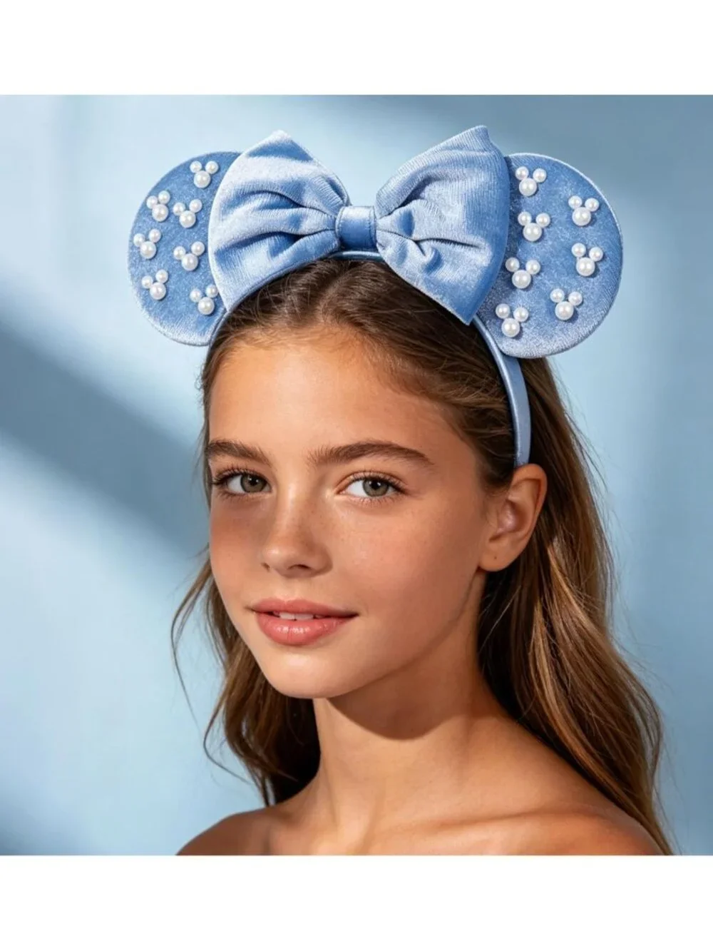 Women Blue Polyester Velvet Mickey Mouse Halloween Costume Headband